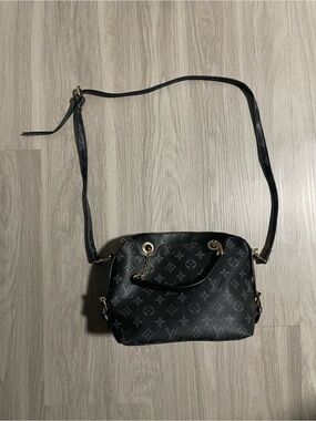Black LV Leather Shoulder Bag